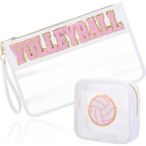 2 Pcs Pink Volleyball Cosmetic Bag Gifts Sport Cheer Makeup Bags Clear PVC Waterproof Toiletry Zipper Travel Pouch for Women Girls Soccer Softball Volleyball Tennis Lovers Players Team in Saudi Arabia