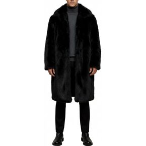 Gihuo Fur Coat Men Faux Fur Coat Long Fleece Jacket Mens Winter Lapel Parka Overcoat Warm Open Front Cardigan in Kuwait