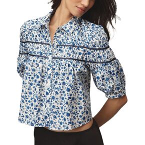 Women Puff Sleeve Cute Floral Shirred Peplum Blouse Crop Top Y2k Front Button Down Flowy Vintage Babydoll T-Shirts in Kuwait