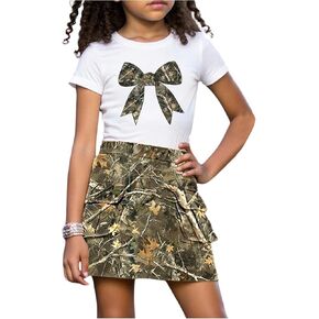 طقم ملابس WDIRARA للفتيات مكون من قطعتين تي شيرت بأكمام قصيرة وطبعة جرافيك وتنورة كارجو بطبعة مموهة in Kuwait