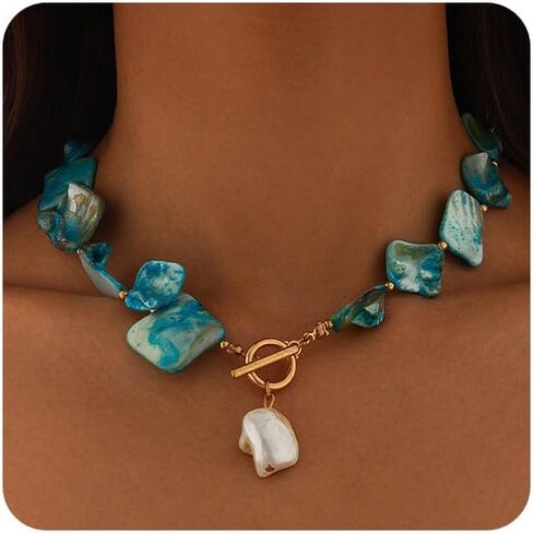 Chunky Seashell Necklace for Women Bikini Charm Sea Shell Swimsuit Beachy Necklaces Dainty Gold Beach Vacation OT Buckle Choker Blue Hawaii Jewelry in Kuwait