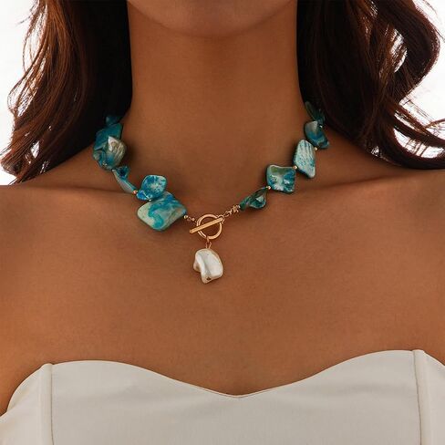 Chunky Seashell Necklace for Women Bikini Charm Sea Shell Swimsuit Beachy Necklaces Dainty Gold Beach Vacation OT Buckle Choker Blue Hawaii Jewelry in Kuwait