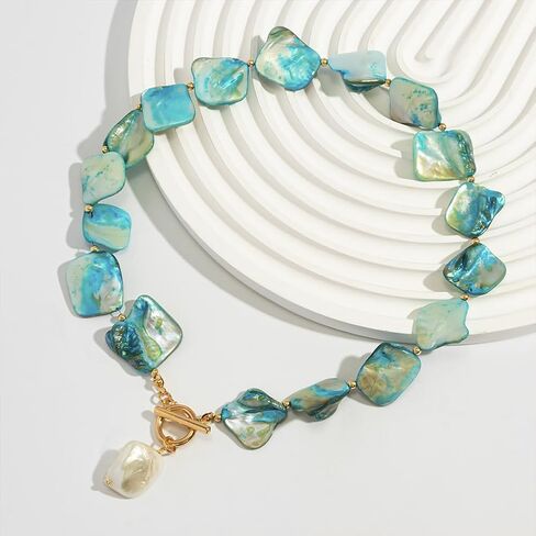 Chunky Seashell Necklace for Women Bikini Charm Sea Shell Swimsuit Beachy Necklaces Dainty Gold Beach Vacation OT Buckle Choker Blue Hawaii Jewelry in Kuwait