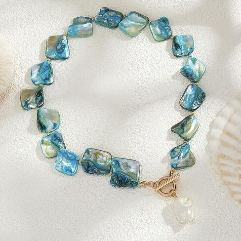 Chunky Seashell Necklace for Women Bikini Charm Sea Shell Swimsuit Beachy Necklaces Dainty Gold Beach Vacation OT Buckle Choker Blue Hawaii Jewelry in Kuwait