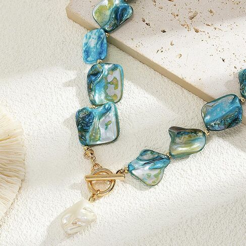 Chunky Seashell Necklace for Women Bikini Charm Sea Shell Swimsuit Beachy Necklaces Dainty Gold Beach Vacation OT Buckle Choker Blue Hawaii Jewelry in Kuwait