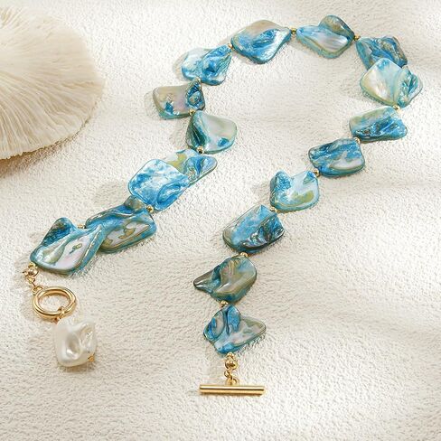 Chunky Seashell Necklace for Women Bikini Charm Sea Shell Swimsuit Beachy Necklaces Dainty Gold Beach Vacation OT Buckle Choker Blue Hawaii Jewelry in Kuwait
