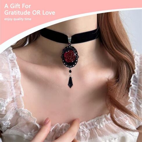 Halloween Costumes Decorations for Women Gothic Rose Chokers Necklaces for Women Females Punk Black Vampire Choker in Saudi Arabia