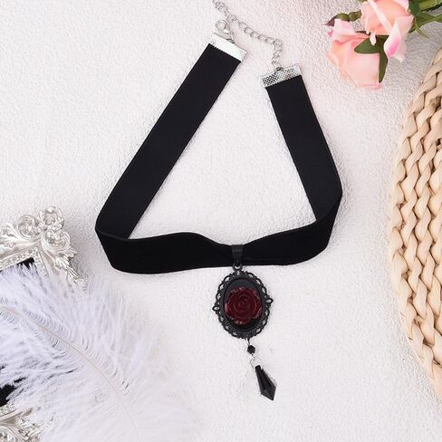 Halloween Costumes Decorations for Women Gothic Rose Chokers Necklaces for Women Females Punk Black Vampire Choker in Saudi Arabia