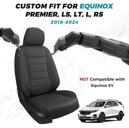 لأغطية مقاعد Chevy Equinox - أغطية مقاعد مخصصة لسيارة Chevy Equinox 2018-2024 Premier، LS، LT، L، RS (ليست لـ EV) - مجموعة كاملة من أغطية مقاعد جلدية مقاومة للماء - أسود in Kuwait