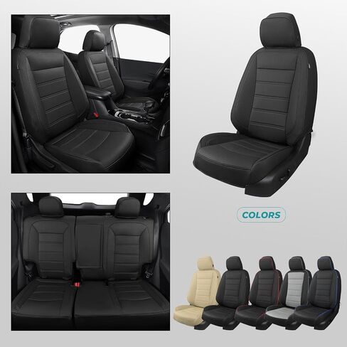 لأغطية مقاعد Chevy Equinox - أغطية مقاعد مخصصة لسيارة Chevy Equinox 2018-2024 Premier، LS، LT، L، RS (ليست لـ EV) - مجموعة كاملة من أغطية مقاعد جلدية مقاومة للماء - أسود in Kuwait