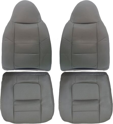 SecosAutoparts #E أغطية مقاعد جلدية مثقوبة باللون الرمادي المتوسط ​​للسائق والراكب والجزء السفلي والعلوي متوافقة مع Ford F250 F350 Lariat 2001 in Saudi Arabia