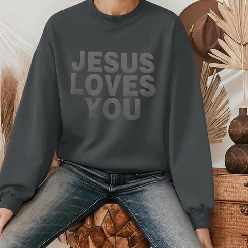 Christian Sweatshirts for Women Jesus Loves You Bible Verse God Hoodie Faith Foam Printed Graphic Sweatshirt in Saudi Arabia
