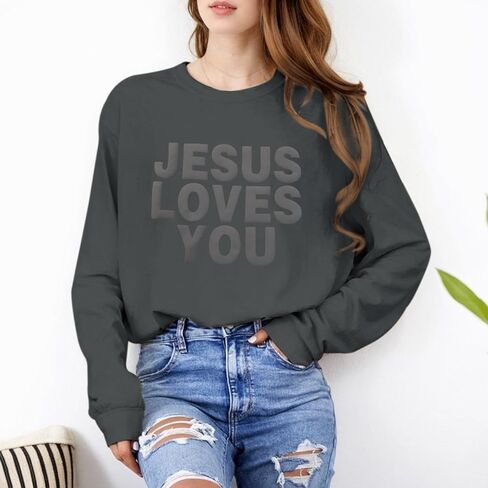 Christian Sweatshirts for Women Jesus Loves You Bible Verse God Hoodie Faith Foam Printed Graphic Sweatshirt in Saudi Arabia