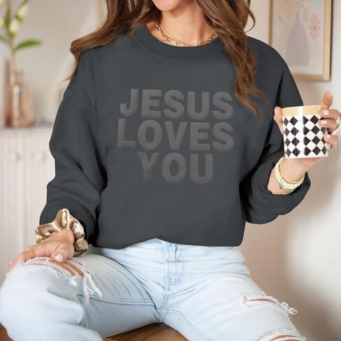 Christian Sweatshirts for Women Jesus Loves You Bible Verse God Hoodie Faith Foam Printed Graphic Sweatshirt in Saudi Arabia