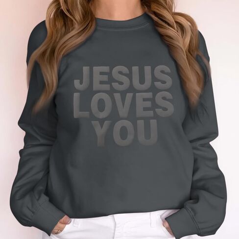 Christian Sweatshirts for Women Jesus Loves You Bible Verse God Hoodie Faith Foam Printed Graphic Sweatshirt in Saudi Arabia