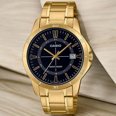 Casio Quartz Black Dial Gold Stainless Steel Men's Watch MTP-V004G-1CUDF, Bracelet in Saudi Arabia