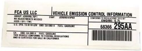 Mopar 68366295AA LABEL VEHICLE EMISSION CONTROL IN in Saudi Arabia