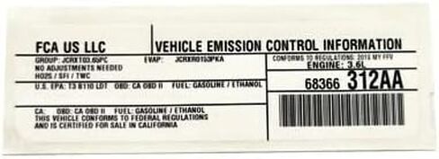 Mopar 68366312AA LABEL VEHICLE EMISSION CONTROL IN in Saudi Arabia