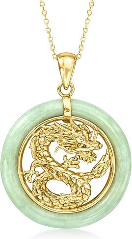 Ross-Simons Jade Dragon Pendant Necklace in 18kt Gold Over Sterling Silver. 18 inches in Saudi Arabia