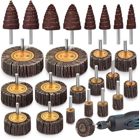 مجموعة أدوات الصنفرة ذات العجلات الكاشطة، 48 قطعة من ملحقات الصنفرة المثقاب، عجلة صنفرة ذات 80 حبيبة لمطحنة القالب، عجلة صنفرة ذات رفرف من ورق الصنفرة الكاشطة على شكل مخروطي من أكسيد الألومنيوم مقاس 1/4 بوصة لإزالة الصدأ in Kuwait