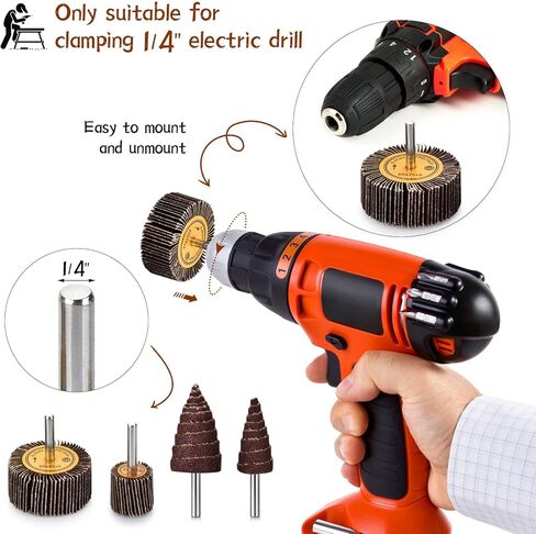مجموعة أدوات الصنفرة ذات العجلات الكاشطة، 48 قطعة من ملحقات الصنفرة المثقاب، عجلة صنفرة ذات 80 حبيبة لمطحنة القالب، عجلة صنفرة ذات رفرف من ورق الصنفرة الكاشطة على شكل مخروطي من أكسيد الألومنيوم مقاس 1/4 بوصة لإزالة الصدأ in Kuwait