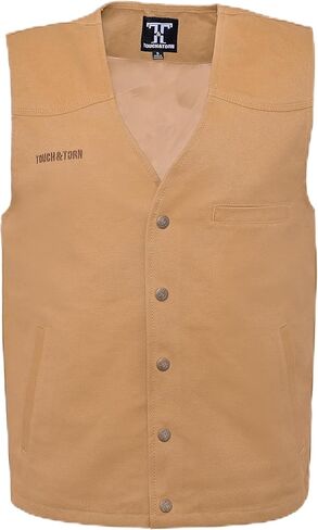 Touch&Torn Western Vest for Men | Canvas Vest All-Season Mens Vests Outerwear | Snap Buttons Tan & Chocolate in Kuwait