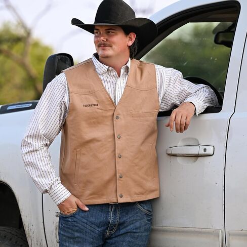 Touch&Torn Western Vest for Men | Canvas Vest All-Season Mens Vests Outerwear | Snap Buttons Tan & Chocolate in Kuwait
