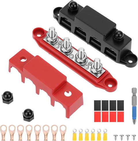 QWORK 250A/12V Dual Bus Bar, 12V Power Distribution Block with 4x 3/8" Studs and 3x #8 Screw Terminals, for Automotive, Marine in Saudi Arabia