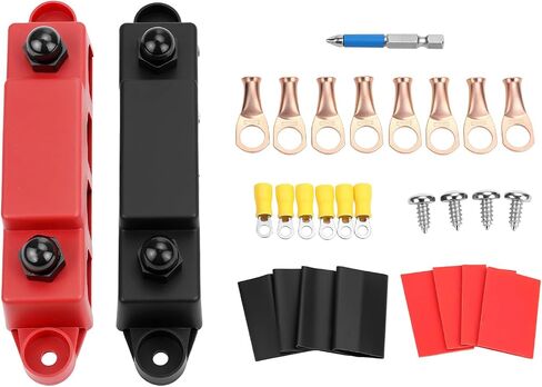 QWORK 250A/12V Dual Bus Bar, 12V Power Distribution Block with 4x 3/8" Studs and 3x #8 Screw Terminals, for Automotive, Marine in Saudi Arabia