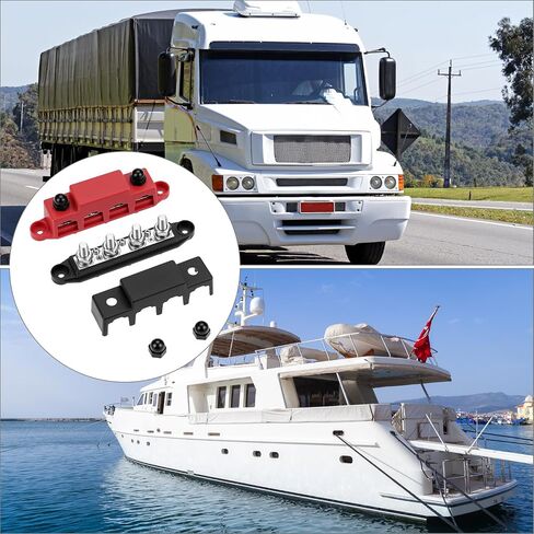 QWORK 250A/12V Dual Bus Bar, 12V Power Distribution Block with 4x 3/8" Studs and 3x #8 Screw Terminals, for Automotive, Marine in Saudi Arabia