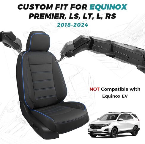 لأغطية مقاعد Chevy Equinox - أغطية مقاعد مخصصة لسيارة Chevy Equinox 2018-2024 Premier، LS، LT، L، RS (ليست لـ EV) - مجموعة كاملة من أغطية مقاعد جلدية مقاومة للماء - أسود in Kuwait