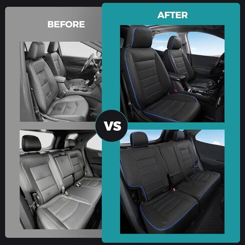 لأغطية مقاعد Chevy Equinox - أغطية مقاعد مخصصة لسيارة Chevy Equinox 2018-2024 Premier، LS، LT، L، RS (ليست لـ EV) - مجموعة كاملة من أغطية مقاعد جلدية مقاومة للماء - أسود in Kuwait