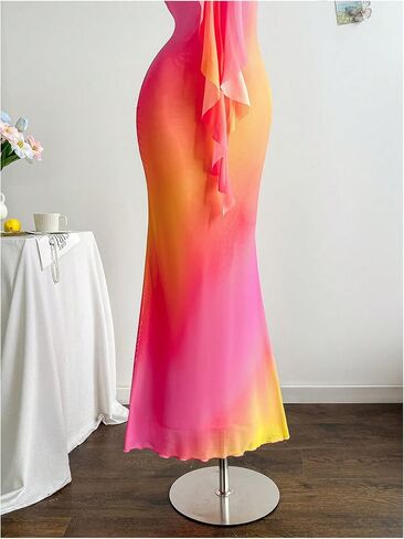 GORGLITTER Women's Metallic Floral Ombre Cocktail Maxi Dresses Halter Sunset Fishtail Bodycon Long Dress in Saudi Arabia
