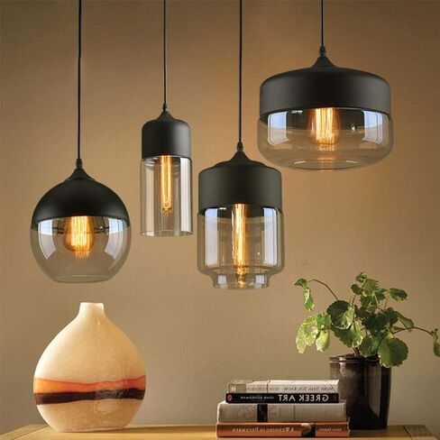 LNPTAL Modern Loft Nordic Pendant Light, Glass Hanging Lamp FixtureAdjustable LED Chandelier for Kitchen Island, Dining Room, Bedroom, Bar Counter(Amber,D) in Saudi Arabia