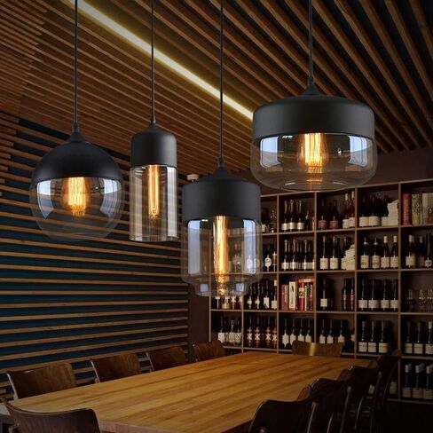 LNPTAL Modern Loft Nordic Pendant Light, Glass Hanging Lamp FixtureAdjustable LED Chandelier for Kitchen Island, Dining Room, Bedroom, Bar Counter(Amber,D) in Saudi Arabia