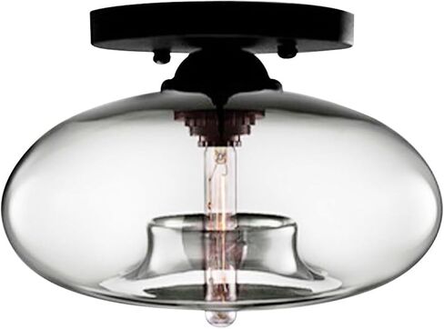 LNPTAL Vintage Glass Semi Flush Mount Ceiling Light, Mid-Century Modern Close to Ceiling Lamp Fixture, Oval Ceiling Lighting for Hallway, Foyer, Bedroom, Living Room(Blue) in Saudi Arabia