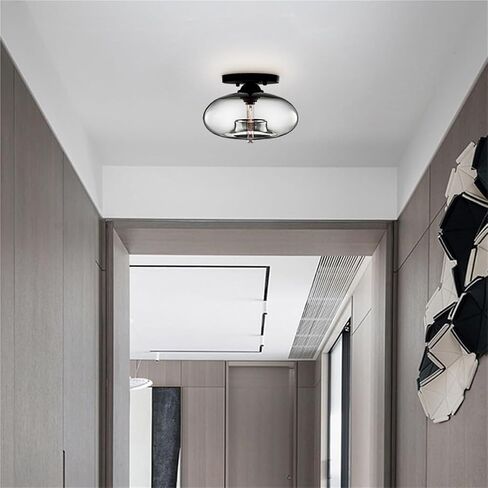 LNPTAL Vintage Glass Semi Flush Mount Ceiling Light, Mid-Century Modern Close to Ceiling Lamp Fixture, Oval Ceiling Lighting for Hallway, Foyer, Bedroom, Living Room(Blue) in Saudi Arabia