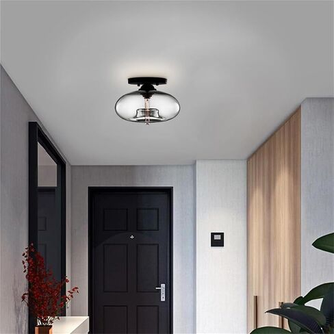 LNPTAL Vintage Glass Semi Flush Mount Ceiling Light, Mid-Century Modern Close to Ceiling Lamp Fixture, Oval Ceiling Lighting for Hallway, Foyer, Bedroom, Living Room(Blue) in Saudi Arabia