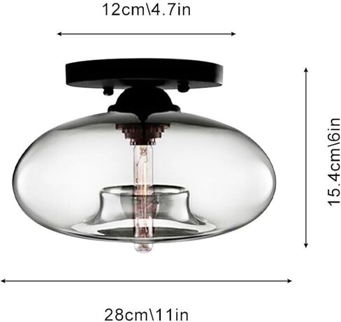 LNPTAL Vintage Glass Semi Flush Mount Ceiling Light, Mid-Century Modern Close to Ceiling Lamp Fixture, Oval Ceiling Lighting for Hallway, Foyer, Bedroom, Living Room(Blue) in Saudi Arabia