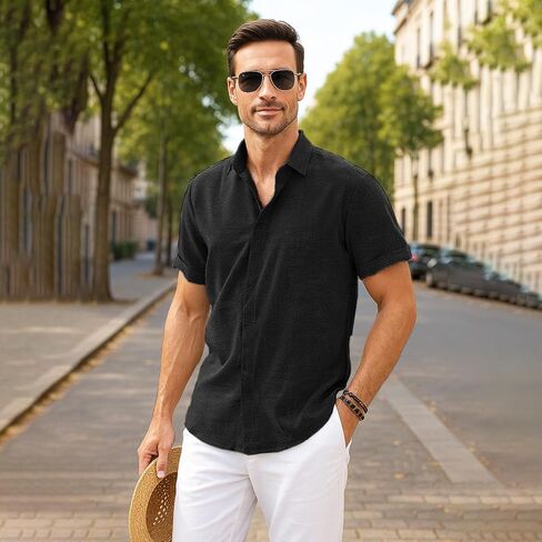 Men's Polyester Short Sleeve Shirt, Lightweight Summer Top for Beach, or Casual Wear (M, L, XL) in Saudi Arabia