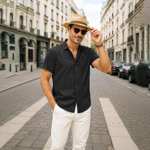 Men's Polyester Short Sleeve Shirt, Lightweight Summer Top for Beach, or Casual Wear (M, L, XL) in Saudi Arabia