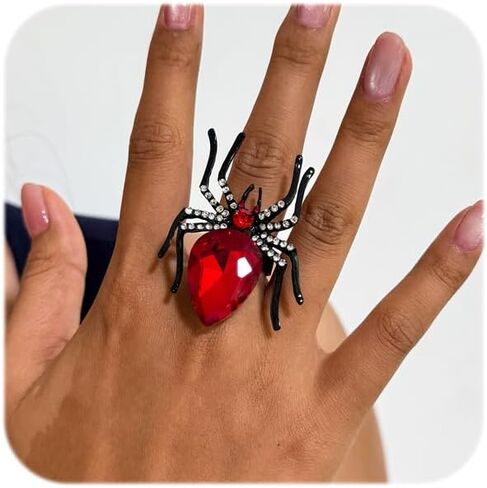 Halloween Rings for Women Gothic Spider Ring Statement Insect Shape Black Rhinestone Ring Adjustable Punk Halloween Costume Party Jewelry Gift in Saudi Arabia