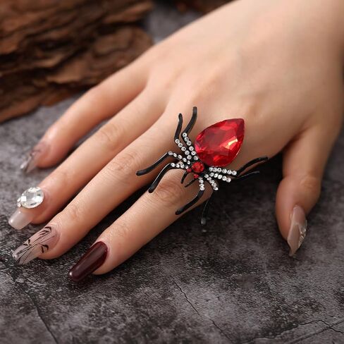 Halloween Rings for Women Gothic Spider Ring Statement Insect Shape Black Rhinestone Ring Adjustable Punk Halloween Costume Party Jewelry Gift in Saudi Arabia