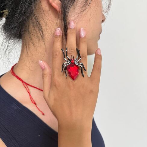 Halloween Rings for Women Gothic Spider Ring Statement Insect Shape Black Rhinestone Ring Adjustable Punk Halloween Costume Party Jewelry Gift in Saudi Arabia