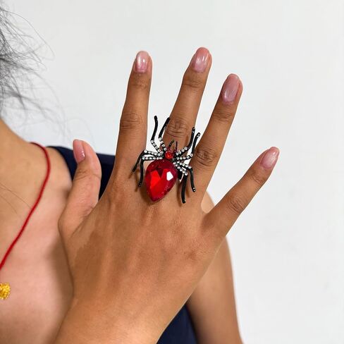 Halloween Rings for Women Gothic Spider Ring Statement Insect Shape Black Rhinestone Ring Adjustable Punk Halloween Costume Party Jewelry Gift in Saudi Arabia