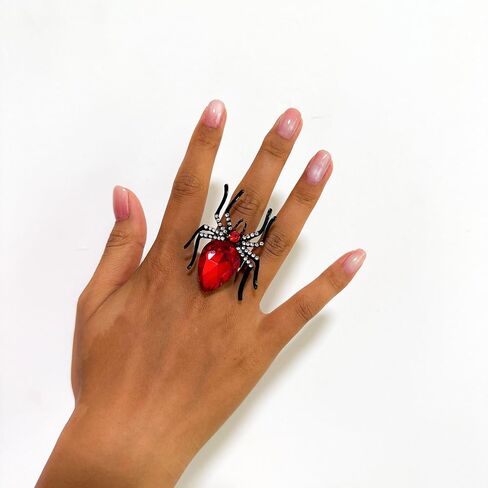 Halloween Rings for Women Gothic Spider Ring Statement Insect Shape Black Rhinestone Ring Adjustable Punk Halloween Costume Party Jewelry Gift in Saudi Arabia