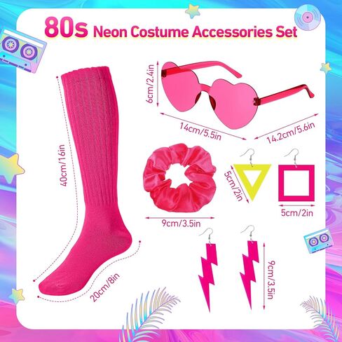 24 Pcs 80s Fancy Dress Costume Accessories for Women Slouch Socks Hair Scrunchies Earrings Heart Glasses for Party in Saudi Arabia