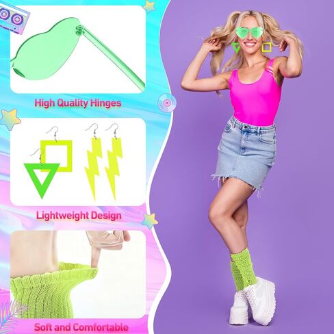 24 Pcs 80s Fancy Dress Costume Accessories for Women Slouch Socks Hair Scrunchies Earrings Heart Glasses for Party in Saudi Arabia
