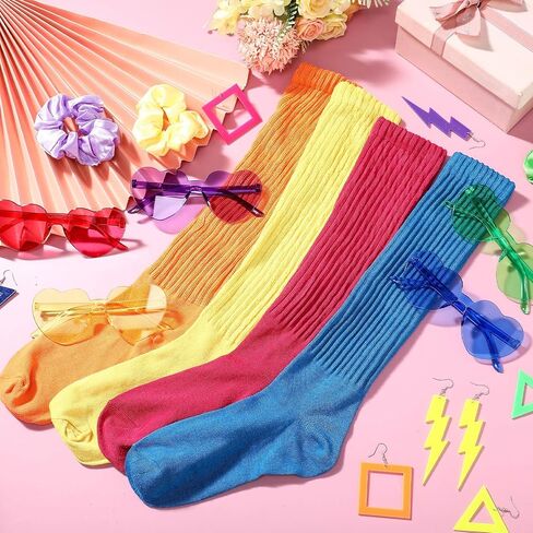 24 Pcs 80s Fancy Dress Costume Accessories for Women Slouch Socks Hair Scrunchies Earrings Heart Glasses for Party in Saudi Arabia