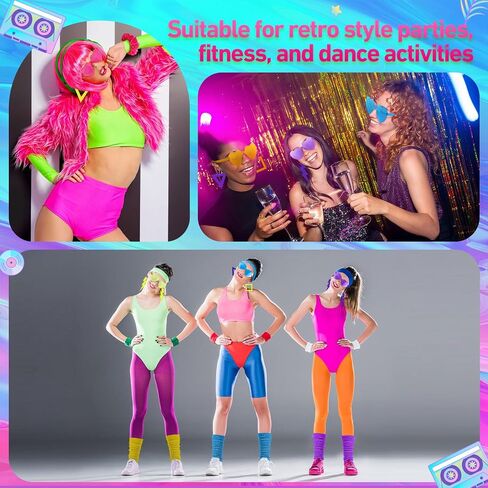 24 Pcs 80s Fancy Dress Costume Accessories for Women Slouch Socks Hair Scrunchies Earrings Heart Glasses for Party in Saudi Arabia